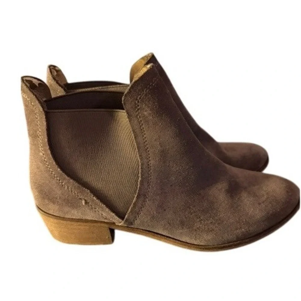 Splendid Women Taupe Suede Ankle Boots Chelsea Block Heel Almond Toe Brown 8